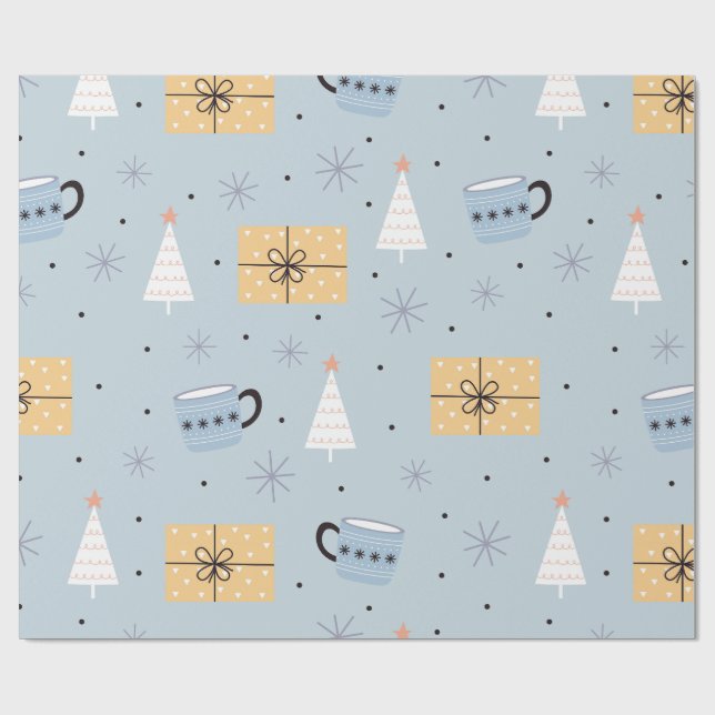 Cozy Pastel Christmas Gift & Coffee Mug Pattern Wrapping Paper (Flat)