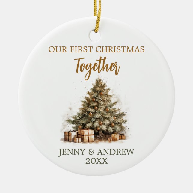 Cozy pastel colours Our First Christmas Ceramic Ornament (Front)