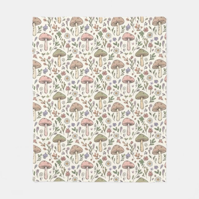 Cozy Pastel Cream Fungi Seamless Pattern Gift Fleece Blanket (Front)