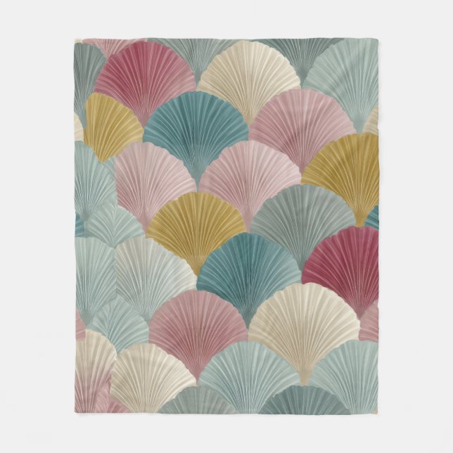 Cozy Pastel Japanese Fan Fleece Blanket | Elegant  (Front)