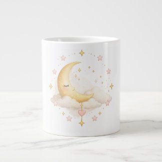 Cozy Pastel Moon and Stars Cute Dreamy Ceramic Cof Large Coffee Mug