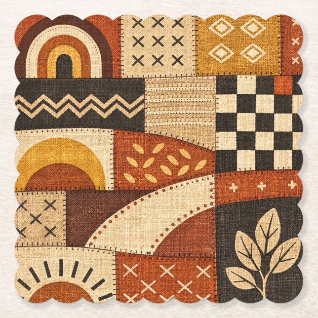 Cozy Patchwork Modern Paper Coaster (Front)