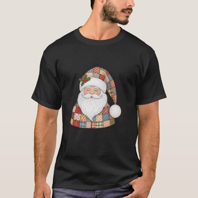 Cozy Patchwork Santa Claus Design  T-Shirt (Front)