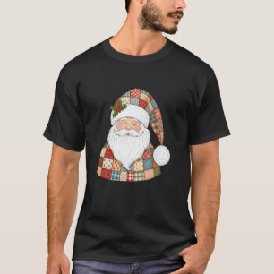 Cozy Patchwork Santa Claus Design T-Shirt