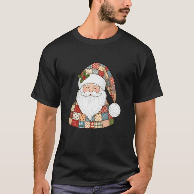 Cozy Patchwork Santa Claus Design T-Shirt (Front)