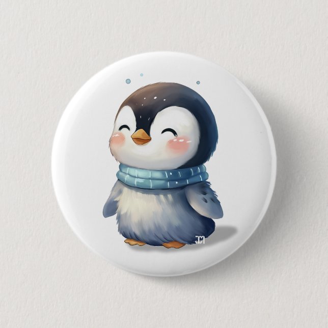 Cozy Penguin – Cute Digital Art 2 Inch Round Button (Front)