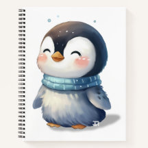 Cozy Penguin – Cute Digital Art - Spiral Notebook