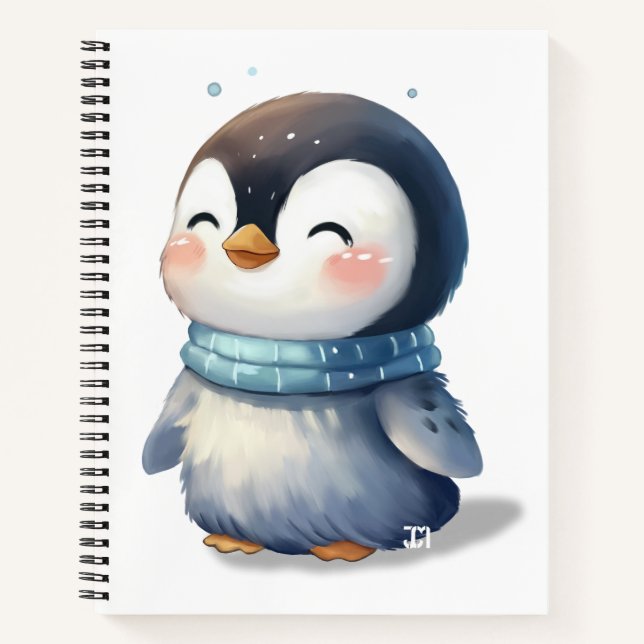 Cozy Penguin – Cute Digital Art - Spiral Notebook (Front)