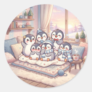 Cozy Penguin Family Winter Sticker