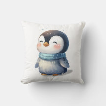Cozy Penguin –Throw Pillow, Throw Pillow 16" x 16"