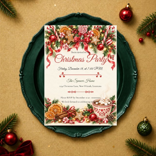Cozy Peppermint Christmas Party Invitation (Creator Uploaded)