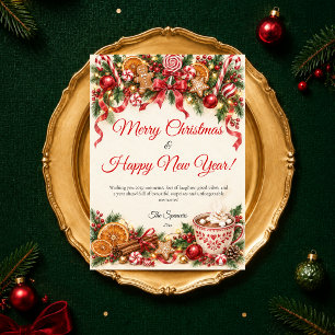 Cozy Peppermint Merry Christmas Happy New Year Holiday Card