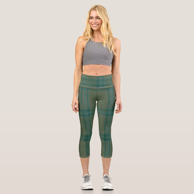 Cozy, Peppermint Tea Plaid  Capri Leggings (Front)