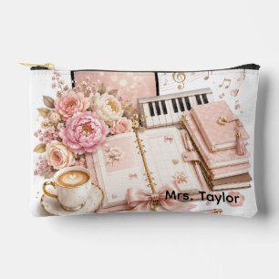 Cozy Piano Coffee Floral Cosmetic Bag editable