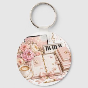 Cozy Piano Coffee Floral Keychain editable