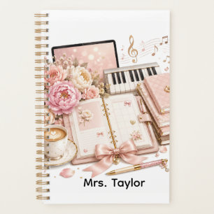 Cozy Piano Coffee Floral Planner editable