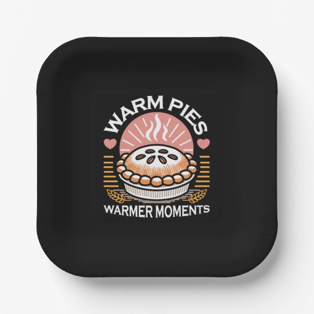 Cozy Pie Illustration: Warm Pies Warmer Moments Paper Plate (Front)