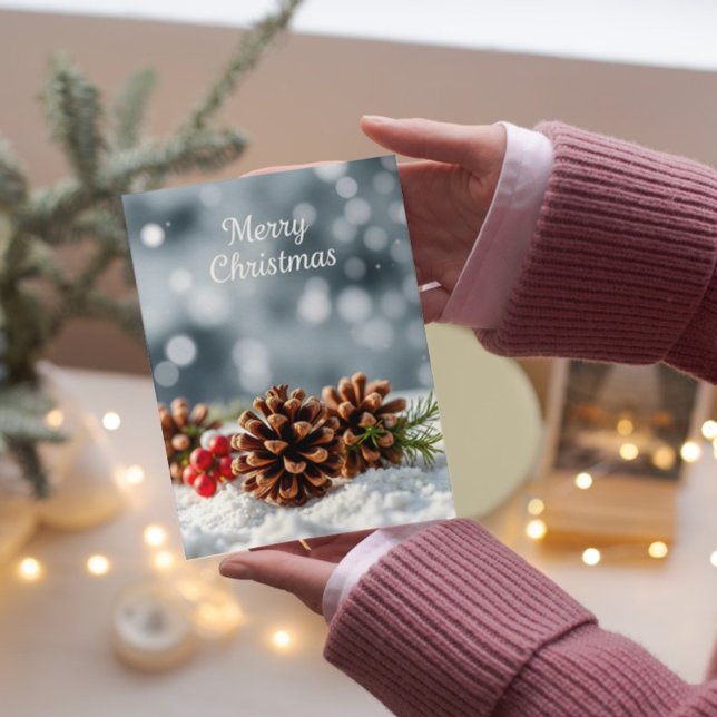 Cozy Pinecone and Snow Merry Christmas  Card (Creator Uploaded)