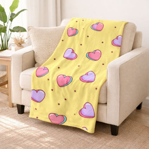 Cozy Pink and Purple Heart Patterned Fleece Blanket