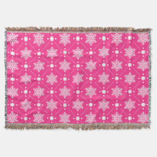 Cozy Pink And White Snowflakes Christmas Pattern Throw Blanket