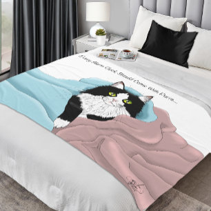 Cozy Pink Blue Whimsical Tuxedo Cat Blankets