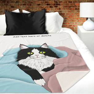 Cozy Pink Blue Whimsical Tuxedo Cat Blankets