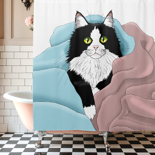 Cozy Pink Blue Whimsical Tuxedo Cat Blankets