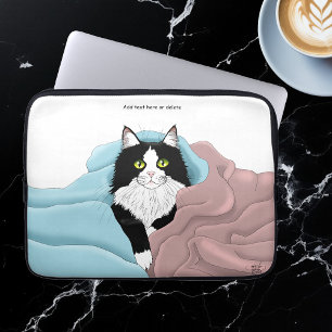 Cozy Pink Blue Whimsical Tuxedo Cat Blankets Laptop Sleeve