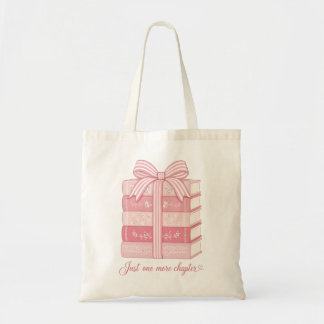 Cozy Pink Book Stack Just One More Chapter Tote Bag