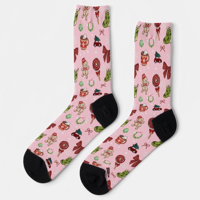 Cozy Pink Christmas Gingerbread Socks (Left)