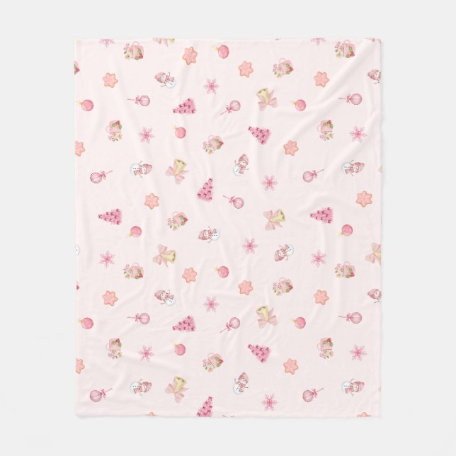 Cozy Pink Christmas Pattern Fleece Blanket (Front)