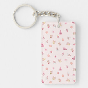 Cozy Pink Christmas Pattern Keychain