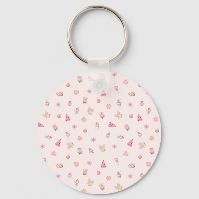 Cozy Pink Christmas Pattern Keychain (Front)