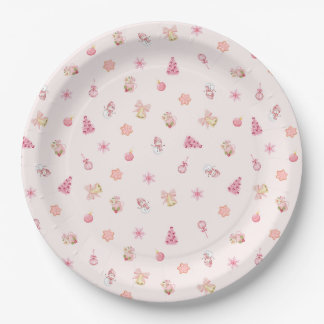 Cozy Pink Christmas Pattern Paper Plate