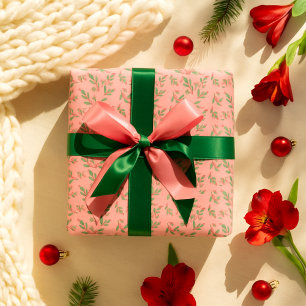 Cozy Pink Classic Floral Christmas Pattern Wrapping Paper