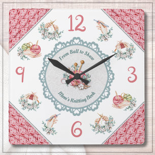Cozy Pink Knitting and Crochet Room Décor Clock
