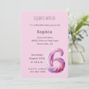 Cozy Pink Lavender Purple 6th Birthday Invitation