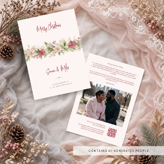 Cozy Pink Poinsettia Winter Wedding TLW26 Save The Date