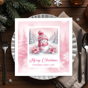 Cozy Pink Snowman Winter Forest Christmas Napkins 