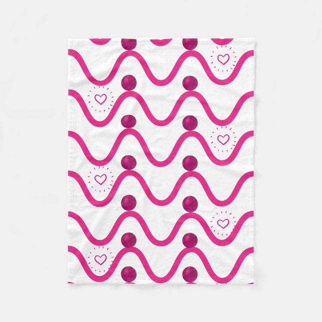 Cozy Pink Waves & Hearts Pattern Blanket (Front)