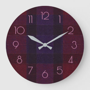 Cozy Plaid Burgundy Maroon Purple Large Clock