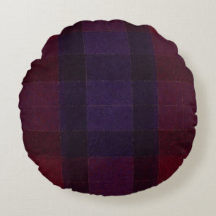 Cozy Plaid Burgundy Maroon Purple Round Pillow