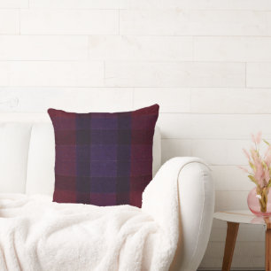 Cozy Plaid Burgundy Maroon Purple Throw Pillow