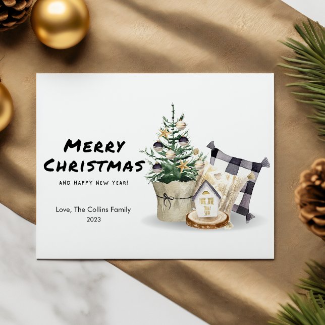 Cozy Plaid Christmas Tree Flat Holiday Card (Creator Uploaded)