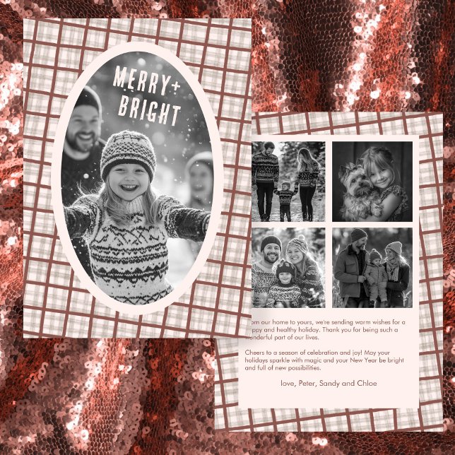 Cozy Plaid Gingham Christmas Custom Photo Collage Holiday Card (Cozy Plaid Gingham Neutral Brown Christmas Custom Photo Collage Holiday Card
)