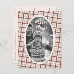Cozy Plaid Gingham Christmas Custom Photo Collage Holiday Postcard