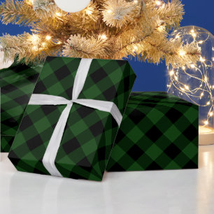 Cozy Plaid   Green and Black Buffalo Plaid Wrapping Paper