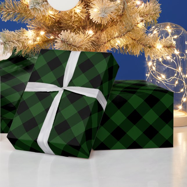 Cozy Plaid | Green and Black Buffalo Plaid Wrapping Paper (Holidays)