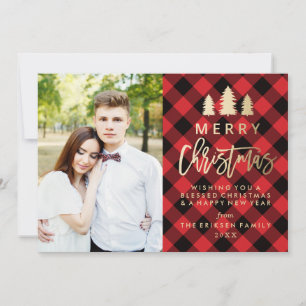 Cozy Plaid Holiday Photo Card in Red