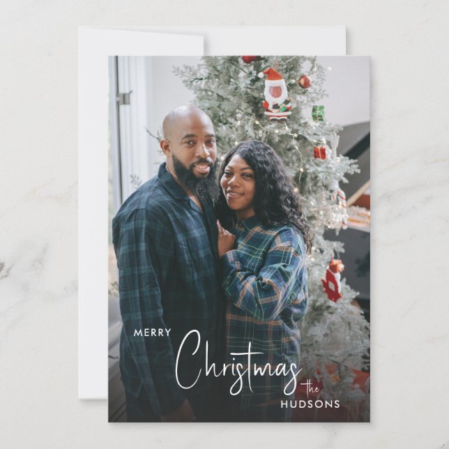 Cozy Plaid Merry Christmas Holiday Photo Card (Front)
